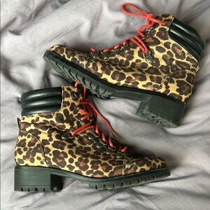 Leopard Print Ankle Boots with Red Laces